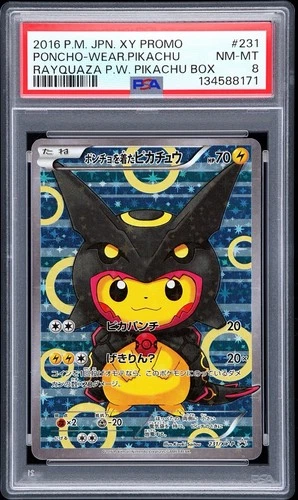 Pokemon Poncho-Wearing Pikachu Rayquaza Japanese Full Art Promo 231/XY-P PSA 8