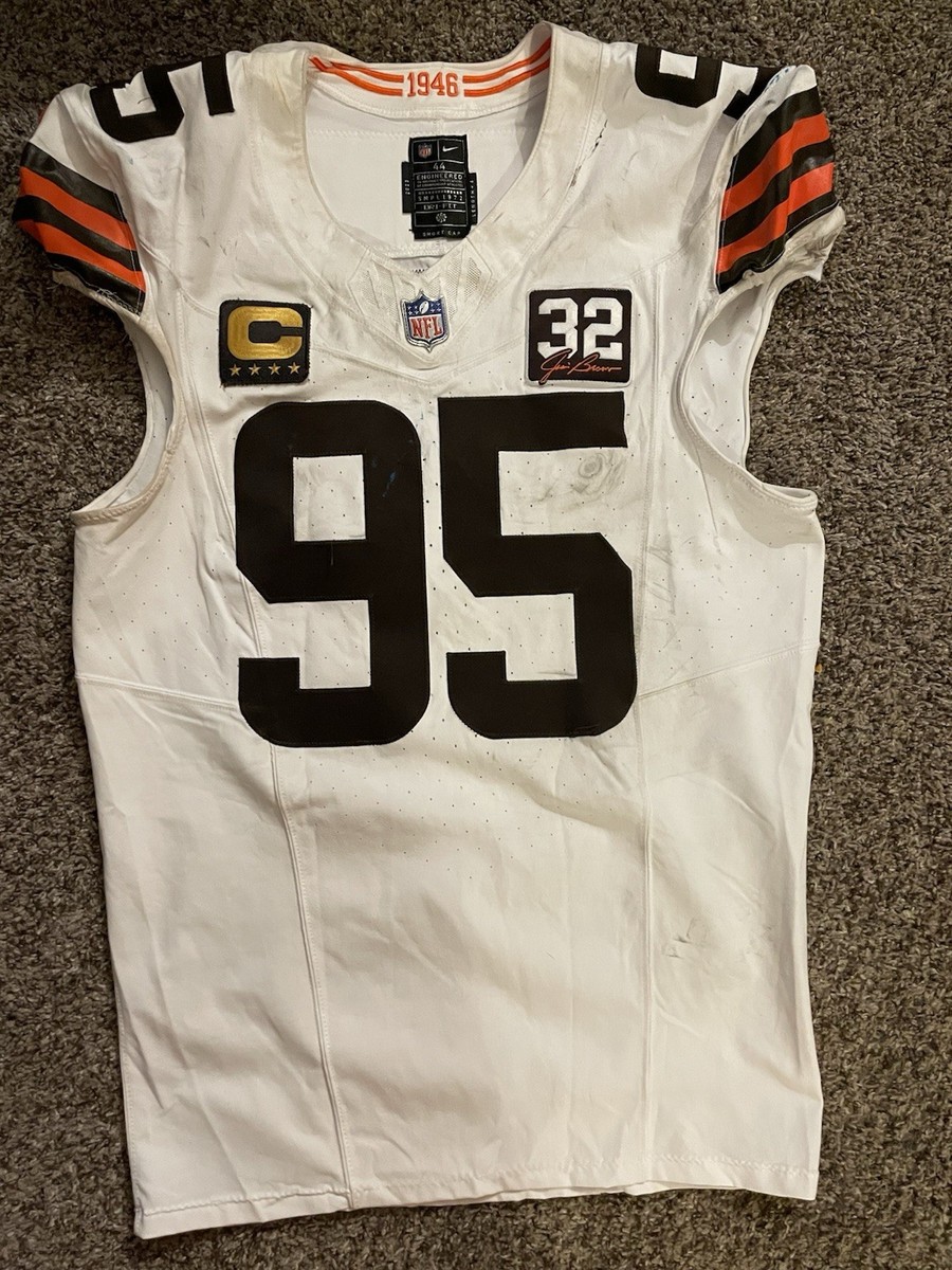 Myles Garrett Game Worn Used Photo Matched Browns Jersey with Jim