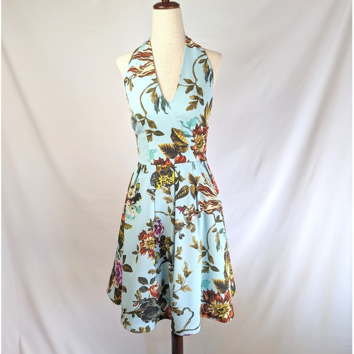 Ted Baker London Floral Skater Dress Small Blue Halter Fit & Flare Garden  Party | eBay
