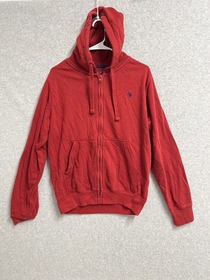 US Polo Assn Hoodie Mens Small Red Cotton Fleece Lined Pony Logo Full Zip Casual