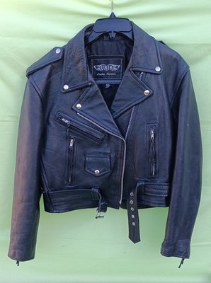 Vintage UNIK Black Leather Cropped Moto Motorcycle Jacket Women's 8 Punk Zip
