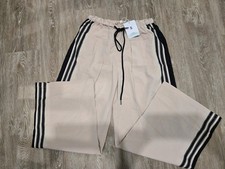 Women s Beige/Black Striped Wide-Leg Drawstri...