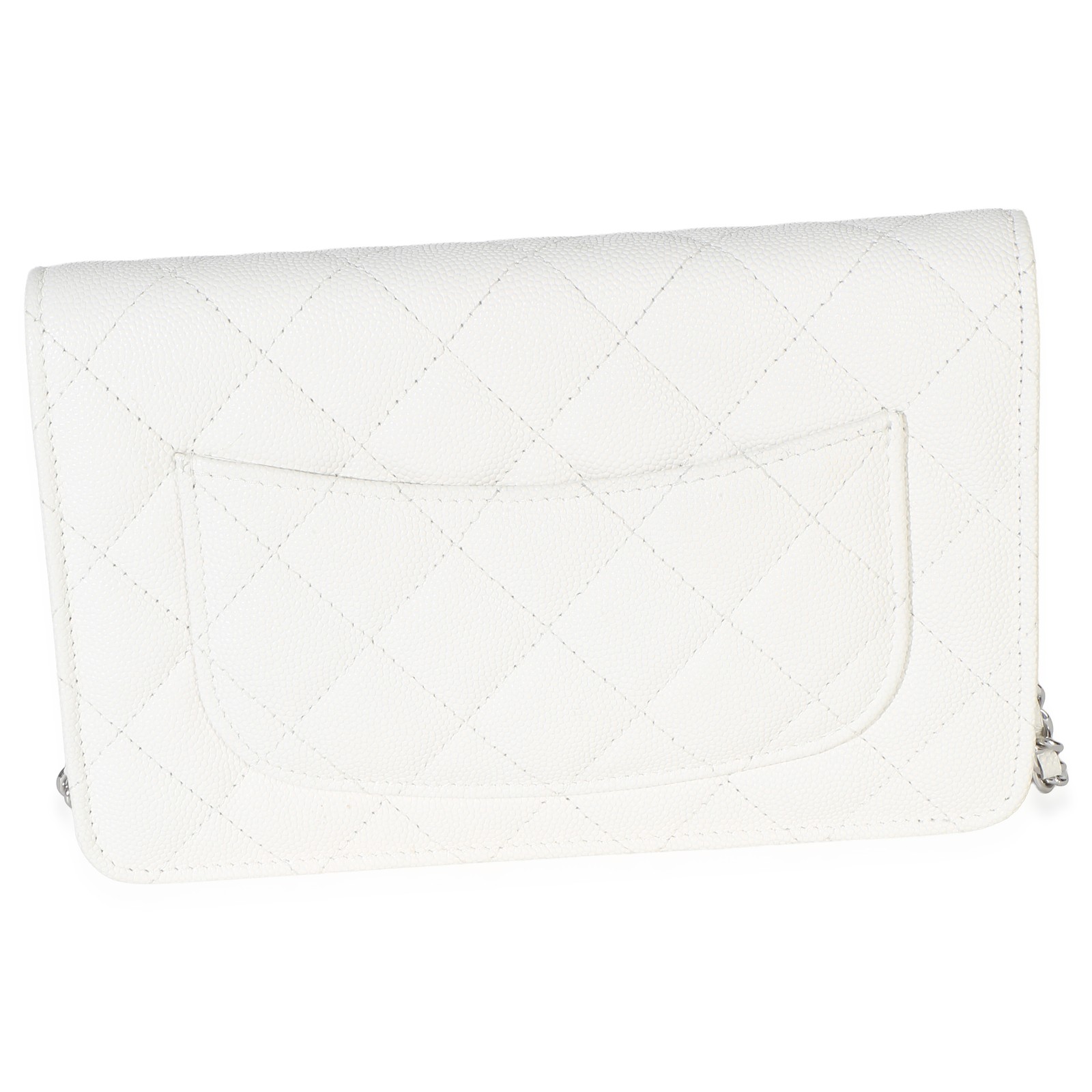 Chanel White Pink Quilted Caviar Woven CC Wallet On Chain image 5