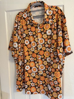 Atlanl Floral Casual Men's Shirt Size XXL Orange Brown Groovy