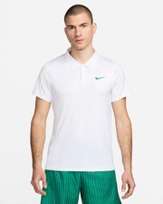 Nike Court Polo Tennis Shirt Top jersey White Green Logo FD5317-102 Men's Medium