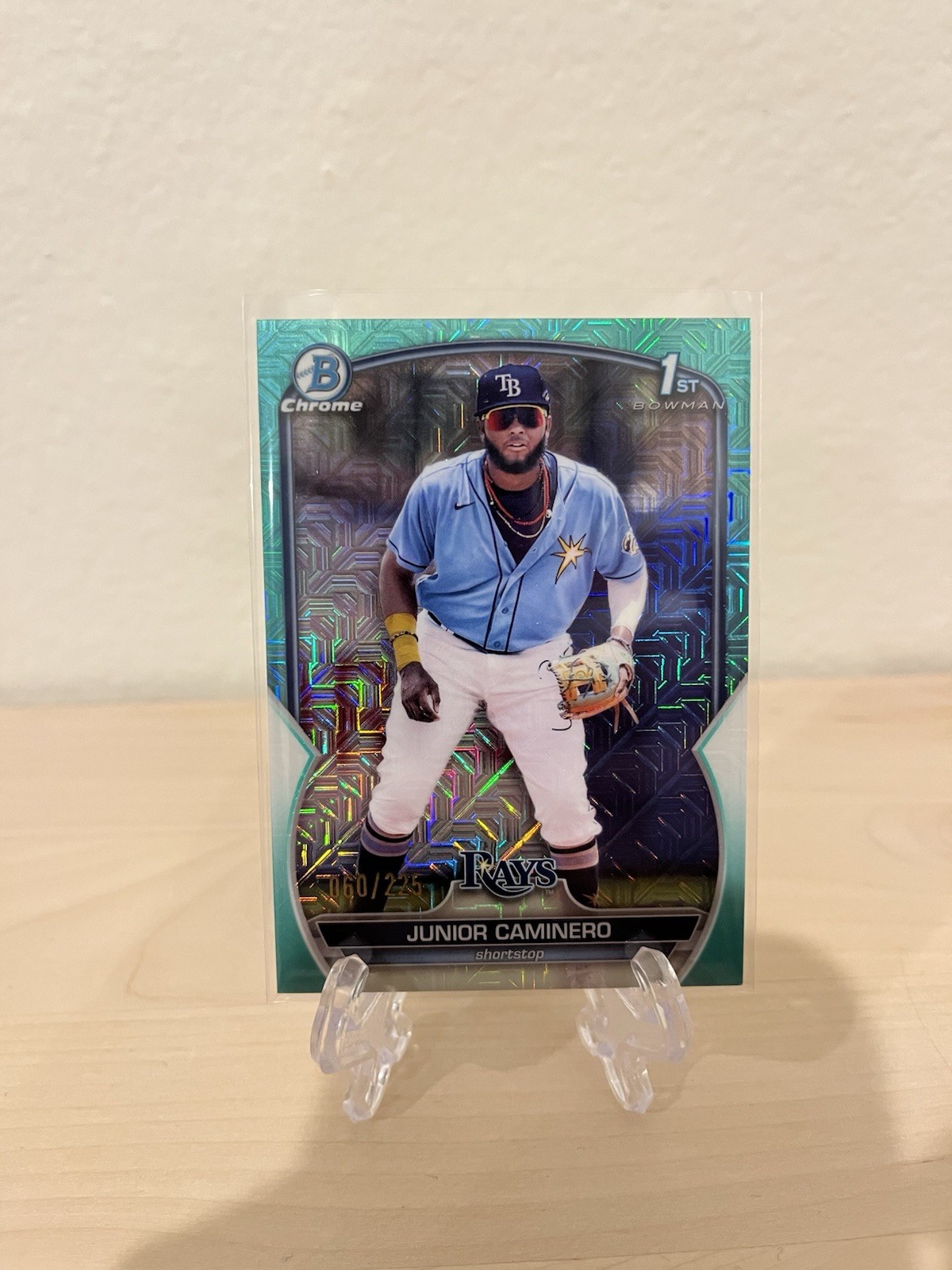 2023 Bowman Chrome Junior Caminero 1st Bowman Chrome Aqua Mojo Refractor /225!🔥