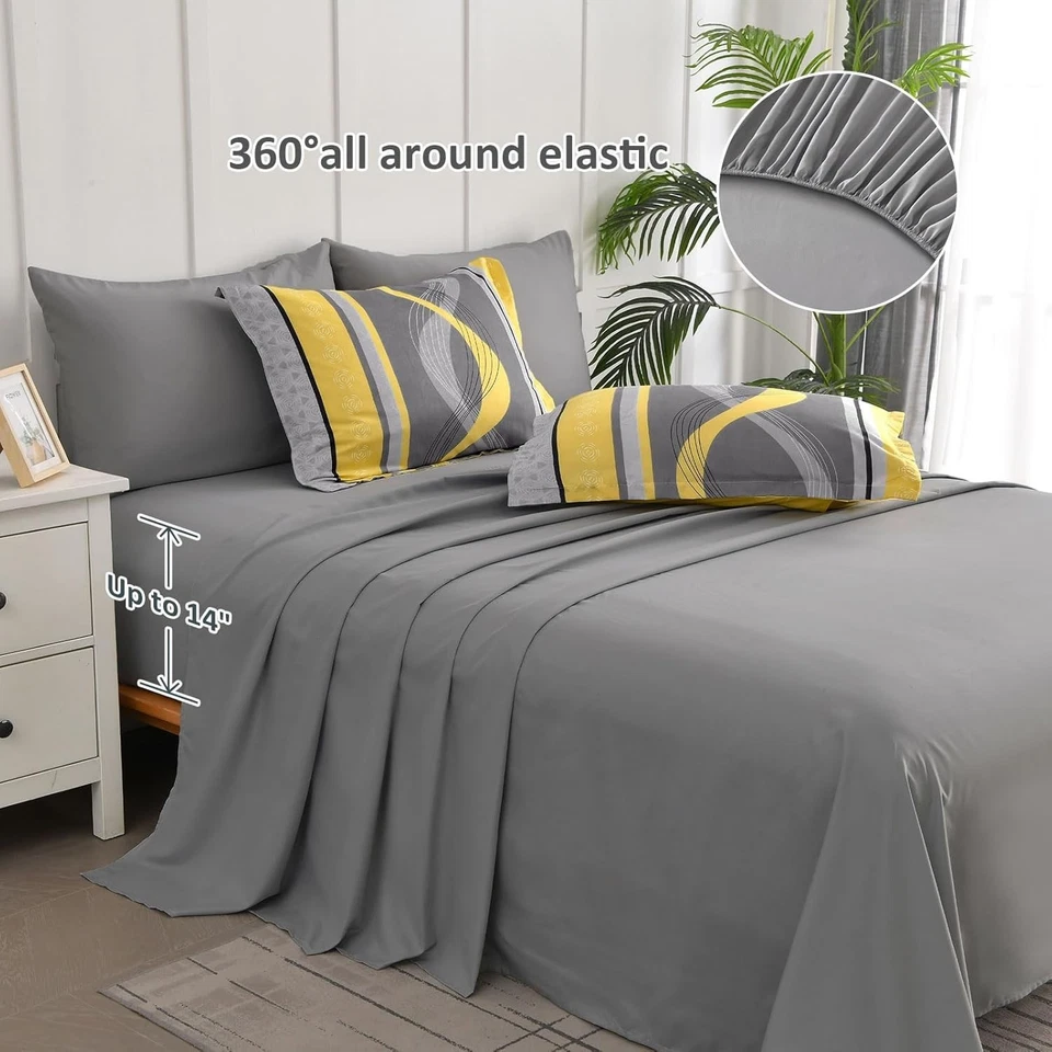 Juego de edredón tamaño, 8 piezas cama en bolsa retazos ropa de cama a rayas amarillo reina Foto 2 de 4