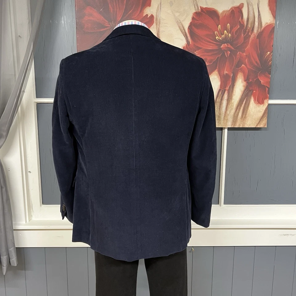 John W Nordstrom Corduroy Blazer Jacket Sport Coat Mens 42R Cotton Cashmere Navy - Image 3 of 4