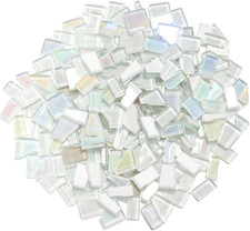 White Mixed Irregular Mosaic Glass Mosaic Tiles Pieces, 300 Grams Mosaic DIY Set