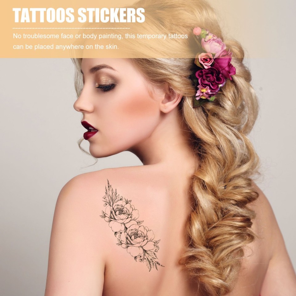 20 Sheets Fake Tattoos Temporary Stickers Flower Design for Women | eBay UK