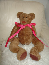 Large Vintage Teddy Bear Brown Jointed Floppy Button Eyes Steiff Style 21"