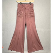 VTG 70s HIS Bell Bottom Flare Pants Basketweave Pocket Boho High Rise Mauve 25
