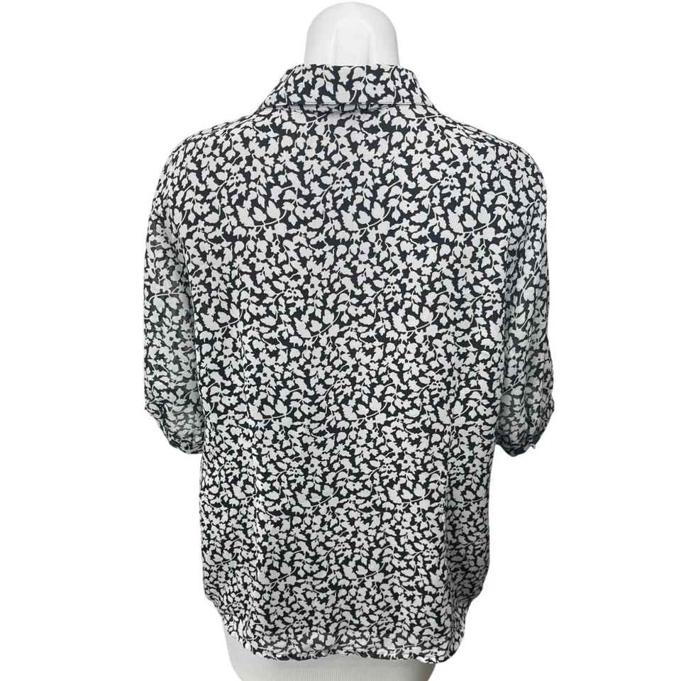 Blusa Top Vintage Linea by Louis Dell'Olio Negra Blanca Floral Abotonada Talla L Foto 2 de 4