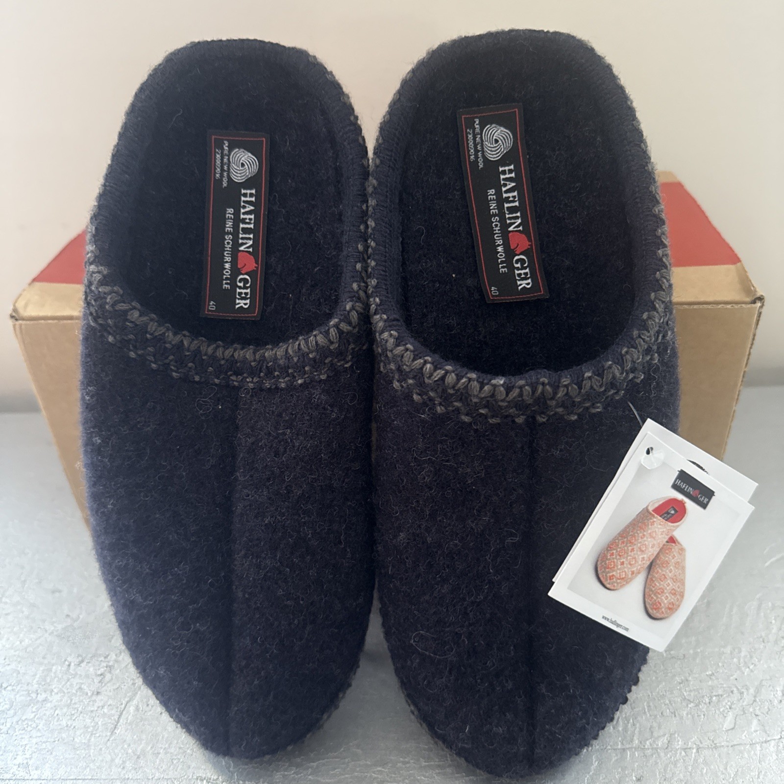 SAOLA Pantofole donna Haflinger Kapitan blu navy lana suola morbida taglia 40 nuove con scatola