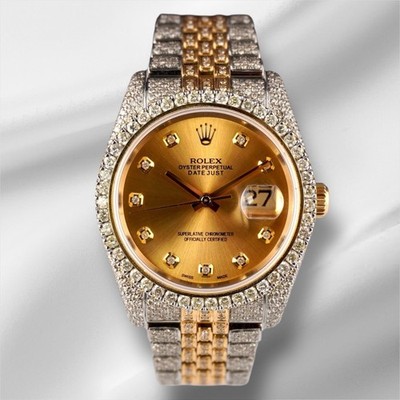 Rolex Datejust 36mm 18k 2-Tone Gold Diamant Zifferblatt Uhr Vereist 11ct 116233