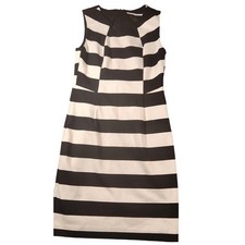 Trina Turk Dress Womens 6 Black White Stripe Sleeveless Knit Sheath Pencil Work
