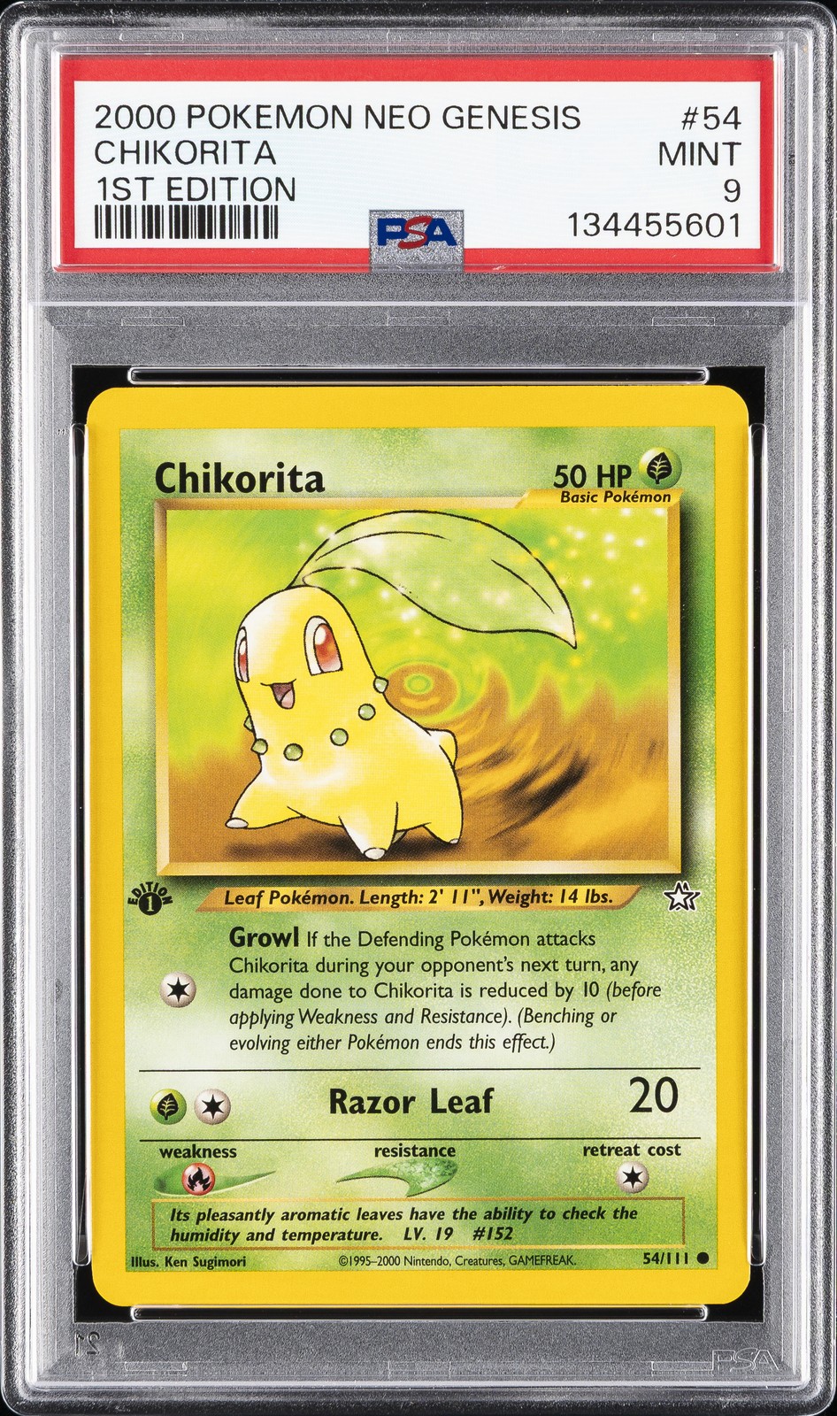 2000 POKEMON NEO GENESIS 1ST ED #54 CHIKORITA PSA 9
