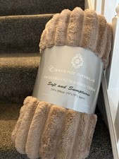 Jacquard Ribbed 150cm By 200cm Beige/brown Large Luxurious Throw