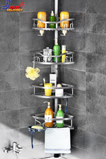 Corner Shower Caddy Tension Pole: Rustproof 4-Tier Bathroom Organizer Shelves fo