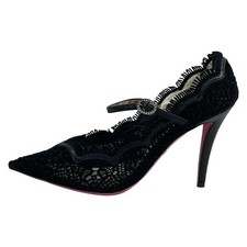 Gucci Pumps Lace Floral Rhinestone Synthetic Leather Black Women's Size EU36/US6