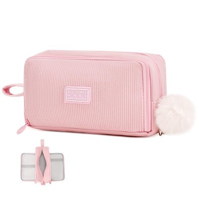 Mädchen Federmäppchen Rosa Cord Schulmäppchen 3 Fächer Stiftetasche 23x8x12 cm