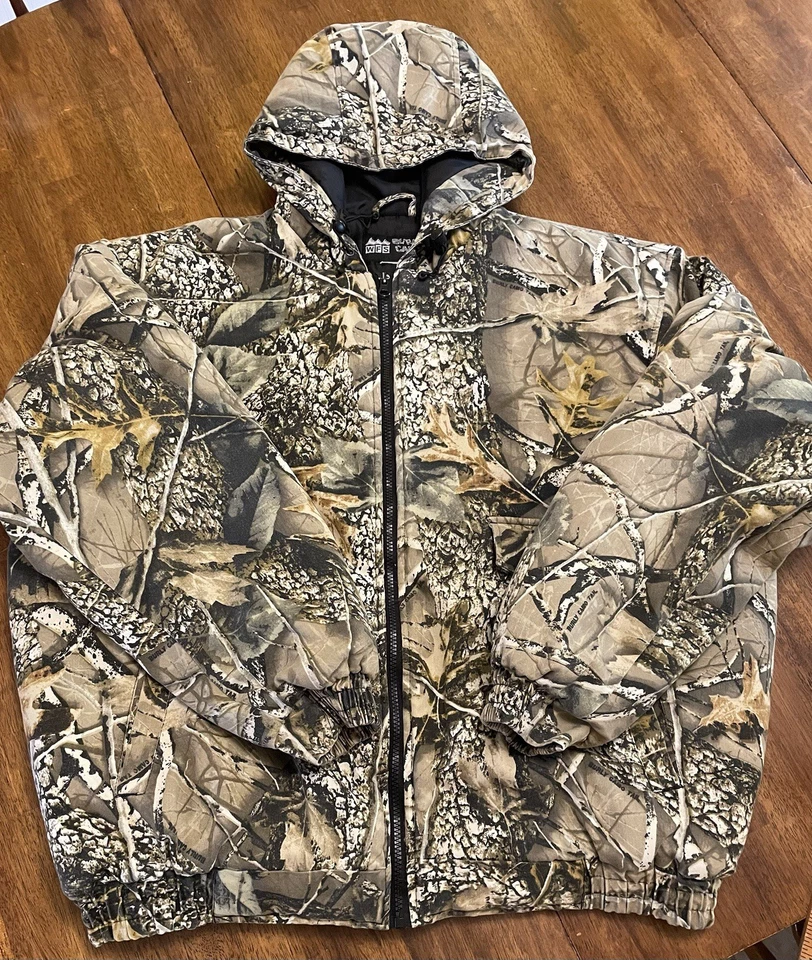 WFS Burly Camo Tan Hooded Jacket Mens Pockets Green Brown Tan XXL Insulated - Image 2 of 4
