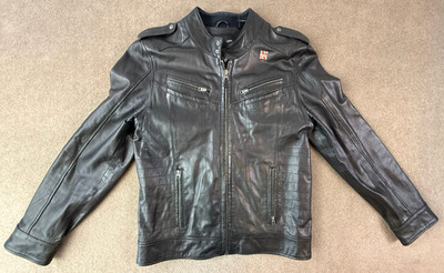 I.AM by Will.I.AM Genuine Leather Black Motorcycle Jacket Men's XL + British Pin