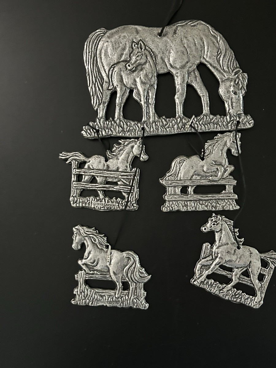 Carson Silver Pewter Horses Hanging Wind Chime 1993 Vintage Signed