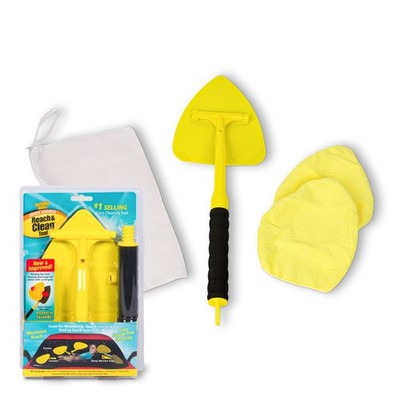 Extendable Windshield Cleaner Tool Kit with 2 Reusable Microfiber Pads Storage