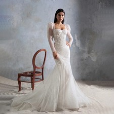 Sweetheart Mermaid Strapless Wedding Dresses with Puff Floor-Length Bride Gowns