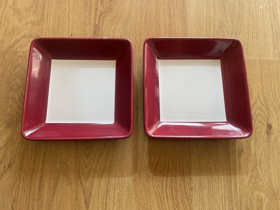 2 SIMPLE ADDITIONS Pampered Chef 7” Square Plates Burgundy/White - Image 2 of 4