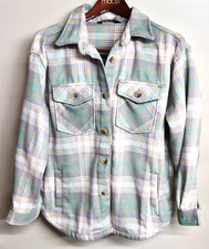Member's Mark Women's Shacket Plaid Shirt Fleece Jacket Green White Blue Sz M