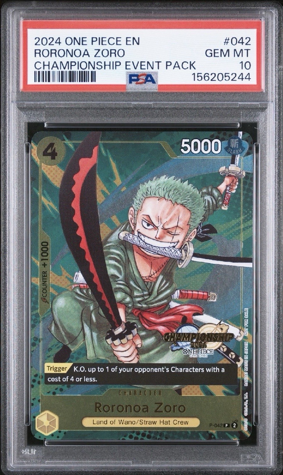 One Piece Roronoa Zoro Championship Event P-042 PSA 10 Gem Mint