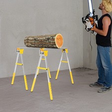 Heavy Duty Folding Saw Horse Work Trestles Non Slip Stands Twin Pack Sawhorse