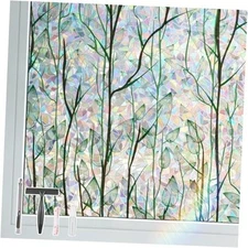  Privacy Window Film 3D Stained Glass Window with 17.5 x 78.7 Inch Grove
