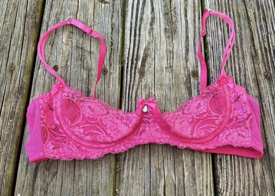 Винтажный бюстгальтер Barbie ярко-розовый кружевной 90-е половина чашки кружевной Shirley Of Hollywood - Изображение 2 из 4