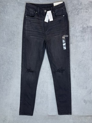 New American Eagle Jeans Womens 0 X-Long Black Mom High Rise Distressed