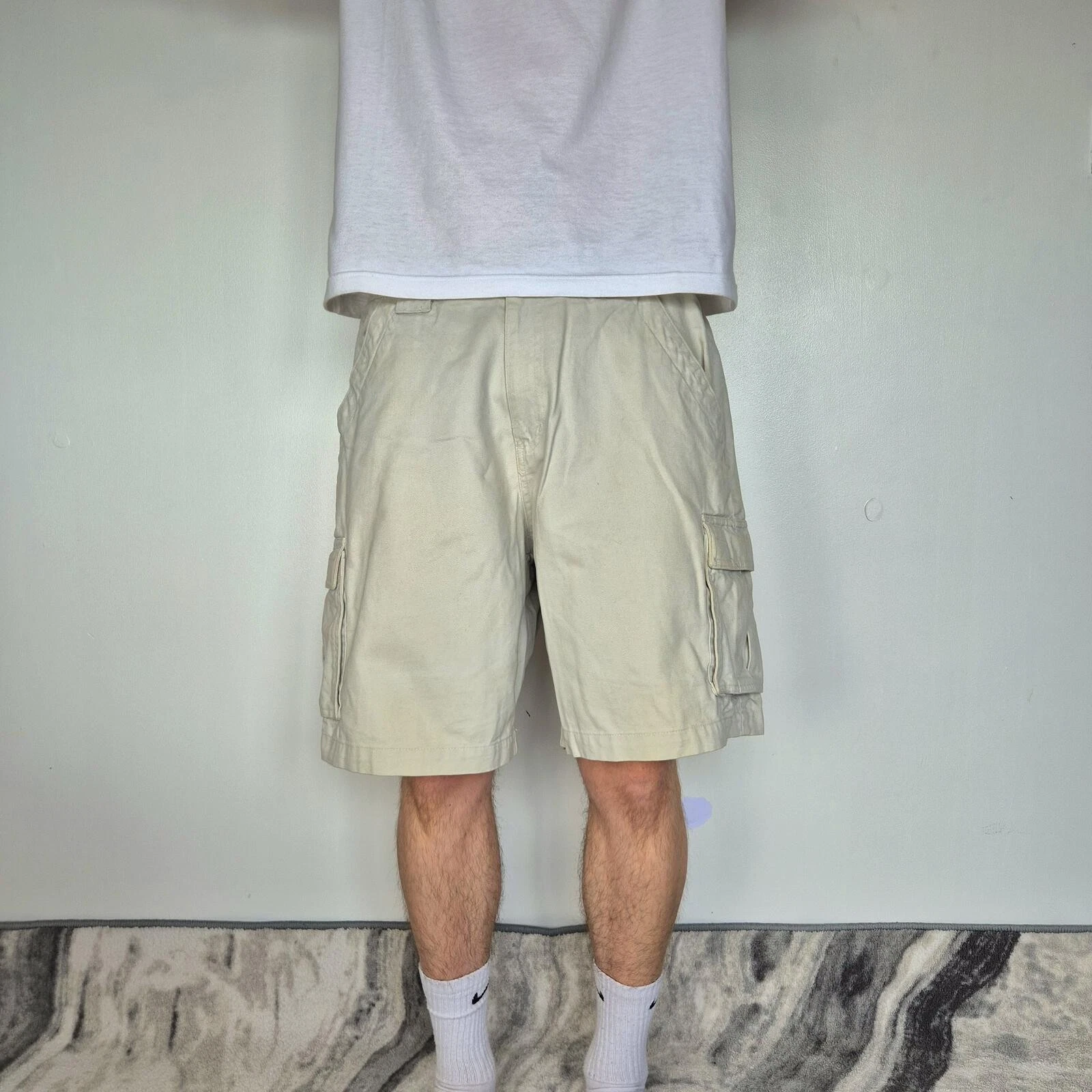 Columbia Cargo Shorts Men W36 Cream Vintage Baggy Relaxed Loose Outdoor Hiking