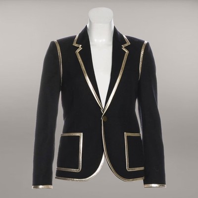 SAINT LAURENT Gold Trim Runway Blazer Black Wool Jacket yves FR 36