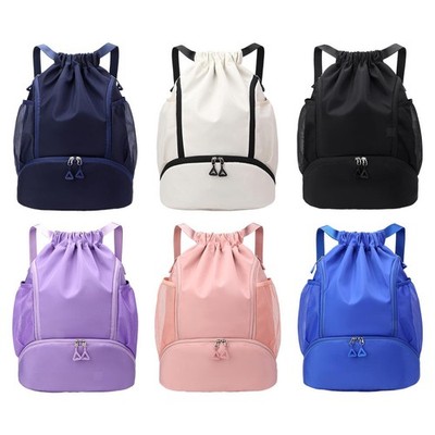 Kordelzug-Rucksack mit Schuhfach, leichte Cinch-Tasche mit Seitentaschen, ,