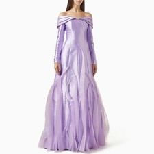 Prom Dress Gown V Neck Off Shoulder Beading Ruffles Sweep Train Evening Dresses