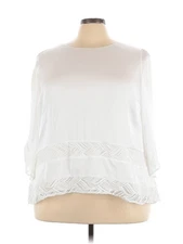 H By Halston Women White 3/4 Sleeve Blouse 22 Plus