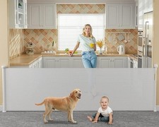 DynaBliss 118" Retractable Baby Gates Extra Wide for Large Opening - WHITE