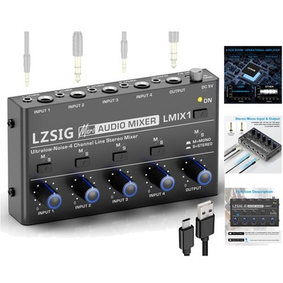 Professional 4-Channel Audio Mixer with Low-Noise Op-Amps - Ideal for Any Setup