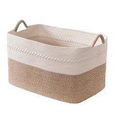 Extra large laundry basket woven from natural cotton rope with handles storag...