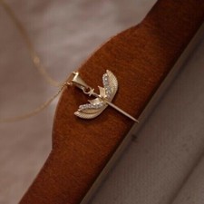 Round Cut Simulated Diamond Unisex Gorgeous Wings Pendant 14k Yellow Gold Plated