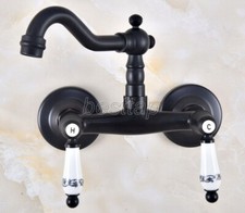 Black Oil Rubbed Brass Bathroom Swivel Spout Faucet Sink Tap Wall Mounted snf834
