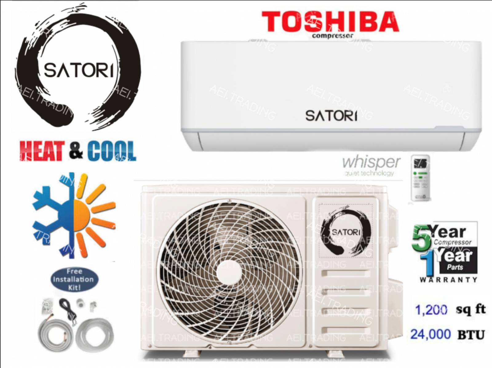 24000 BTU Ductless Air Conditioner, Heat Pump Mini Split 220V: 2TON w/kit |  eBay
