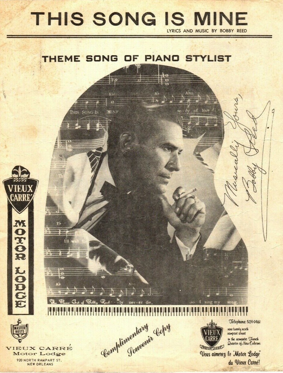 THIS SONG IS MINE Music Sheet-1957-BOBBY REED-Vieux Carre/New Orleans ...