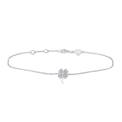 Sterling Silber Damen Diamant Glücksklee Mode Armband 1/10 ctw 149685